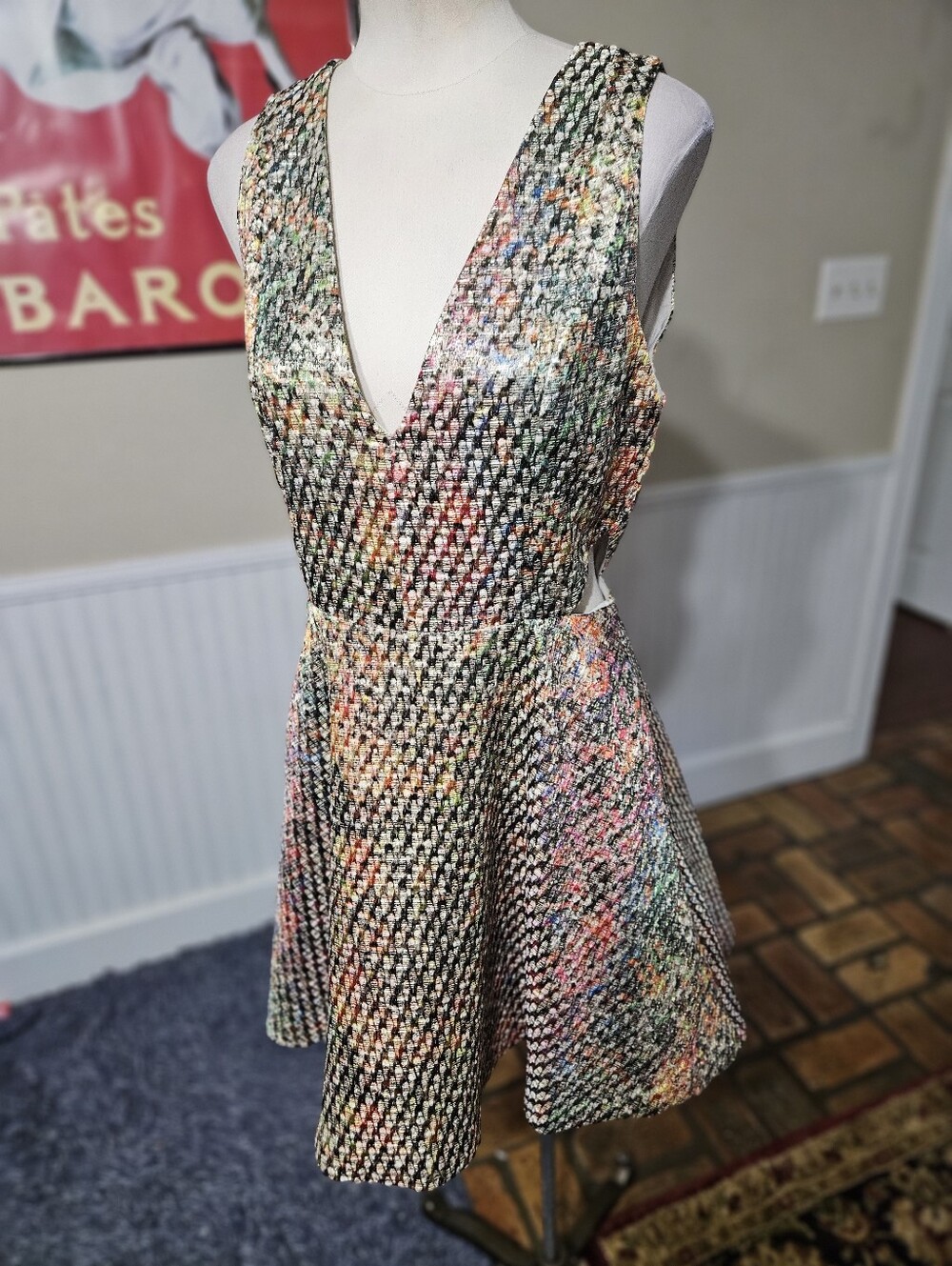 Alice And Olivia Metallic Cutaway Multicolor Dress Small